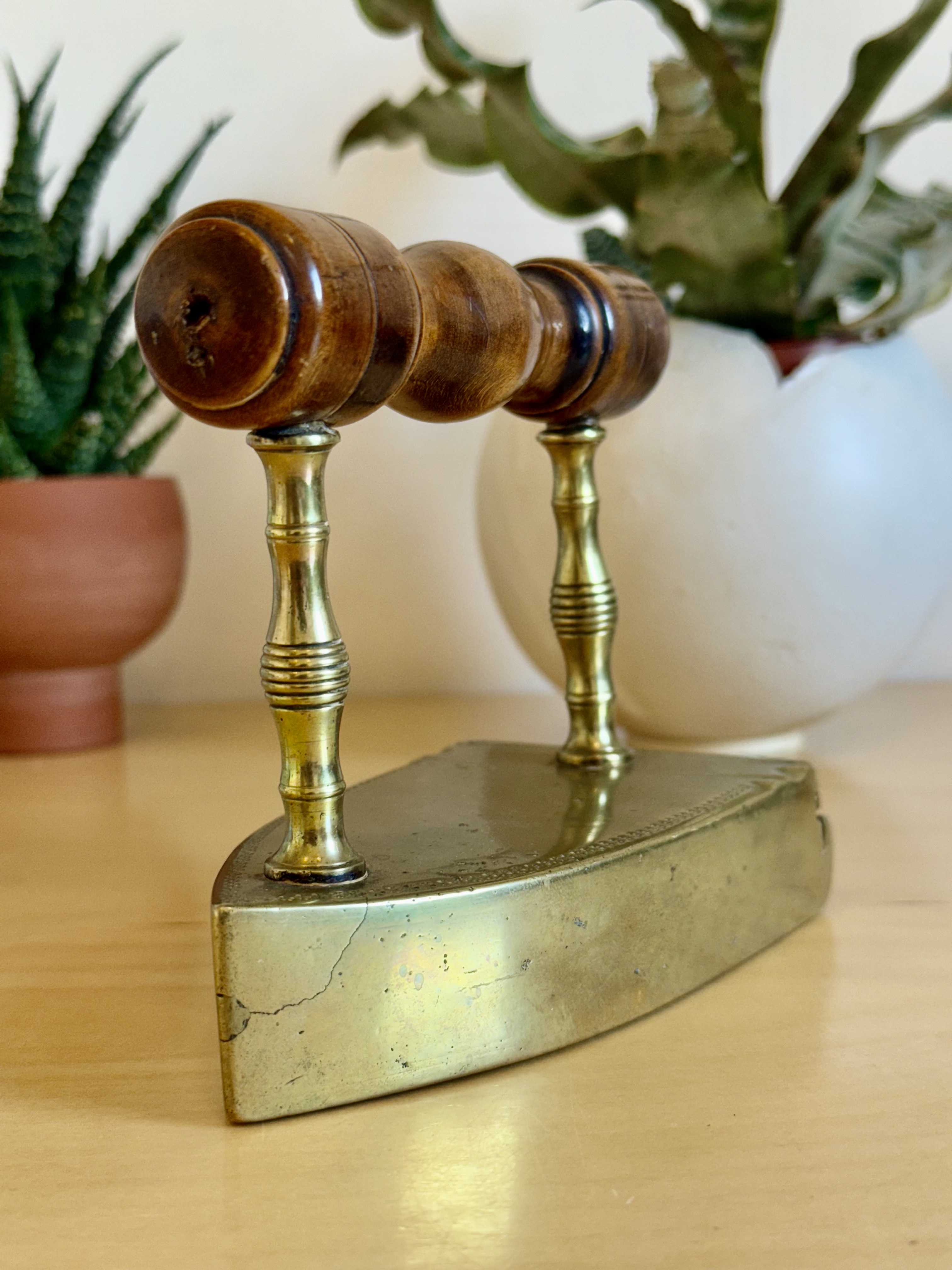Vintage Scandinavian decor - Antique Brass & Wood Scandinavian Box Iron, 1848