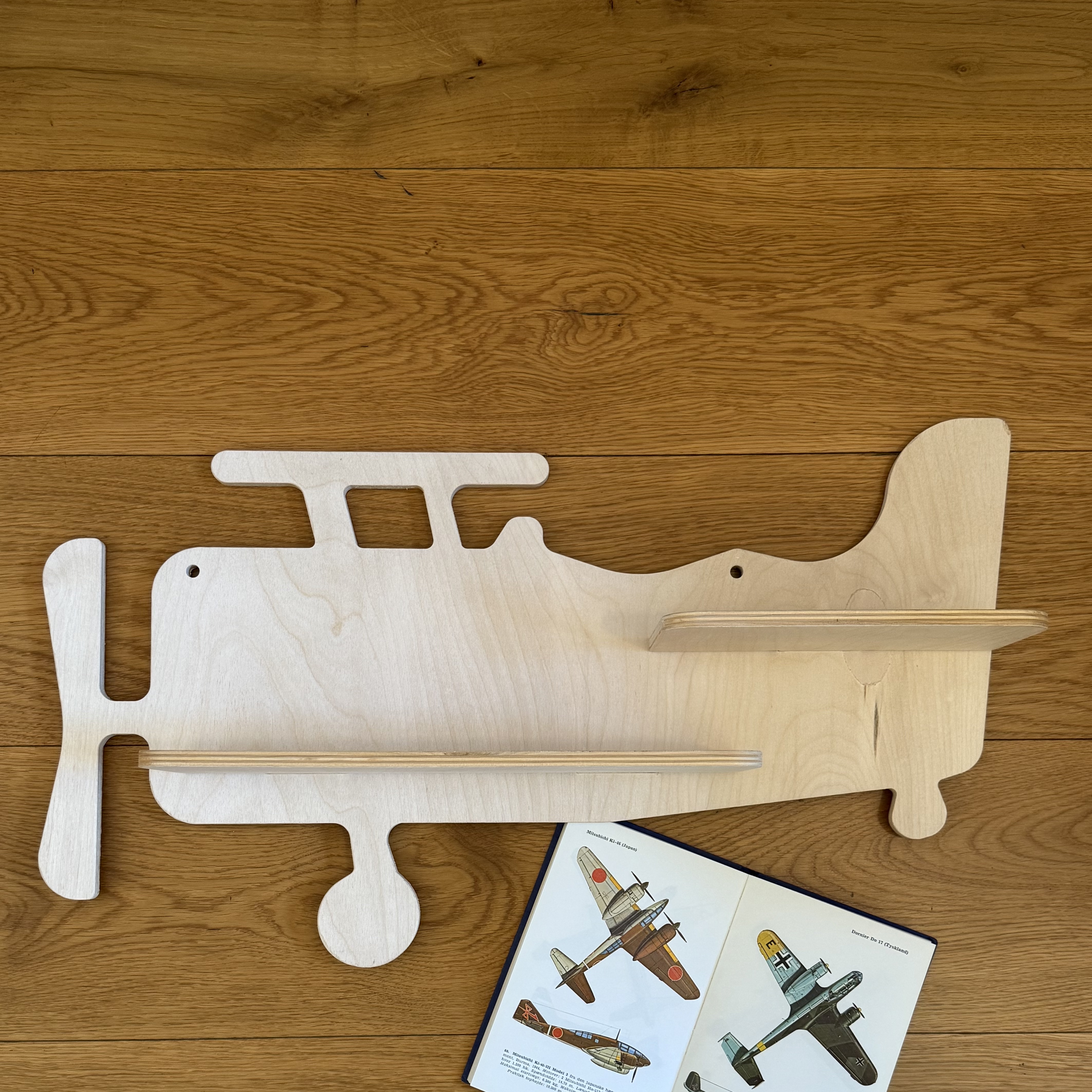 Vintage Scandinavian furniture - Danish Wood Wall Shelf - Airplane, Pixiform, 2020